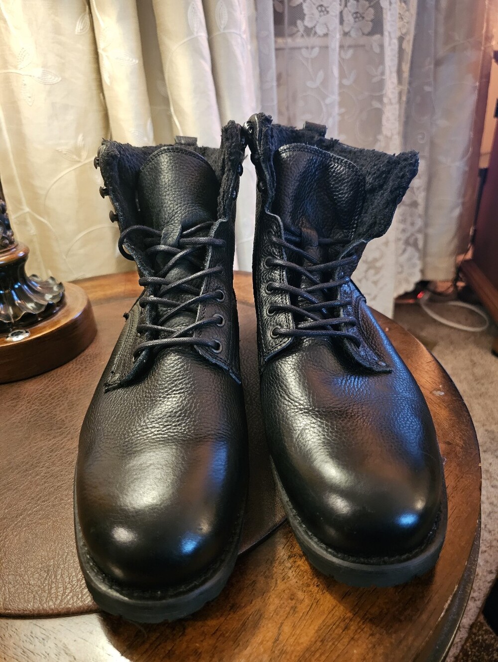 Aldo Black Leather Lace-Up Ankle Boots with Padded Collar